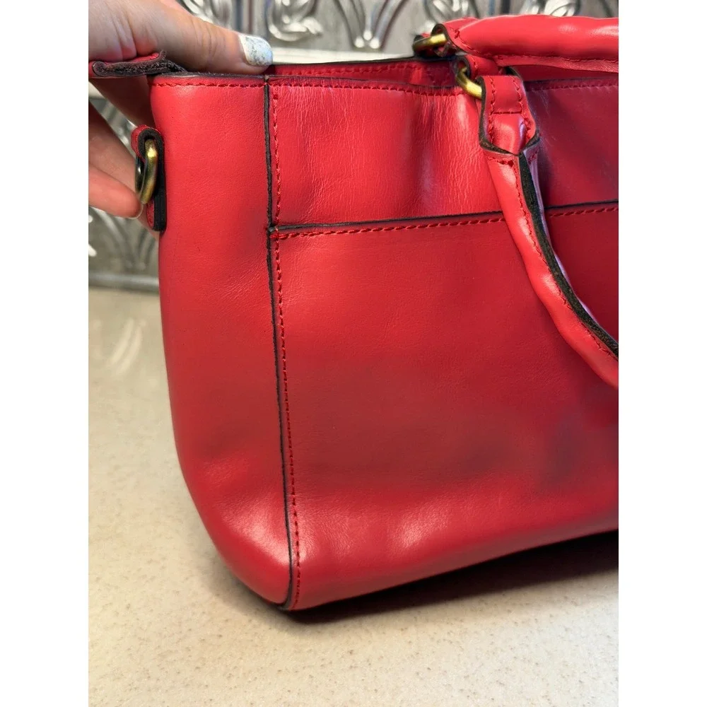 Patricia Nash Aileen Top Handle Satchel Red Leather Vintage Distressed Handbag
